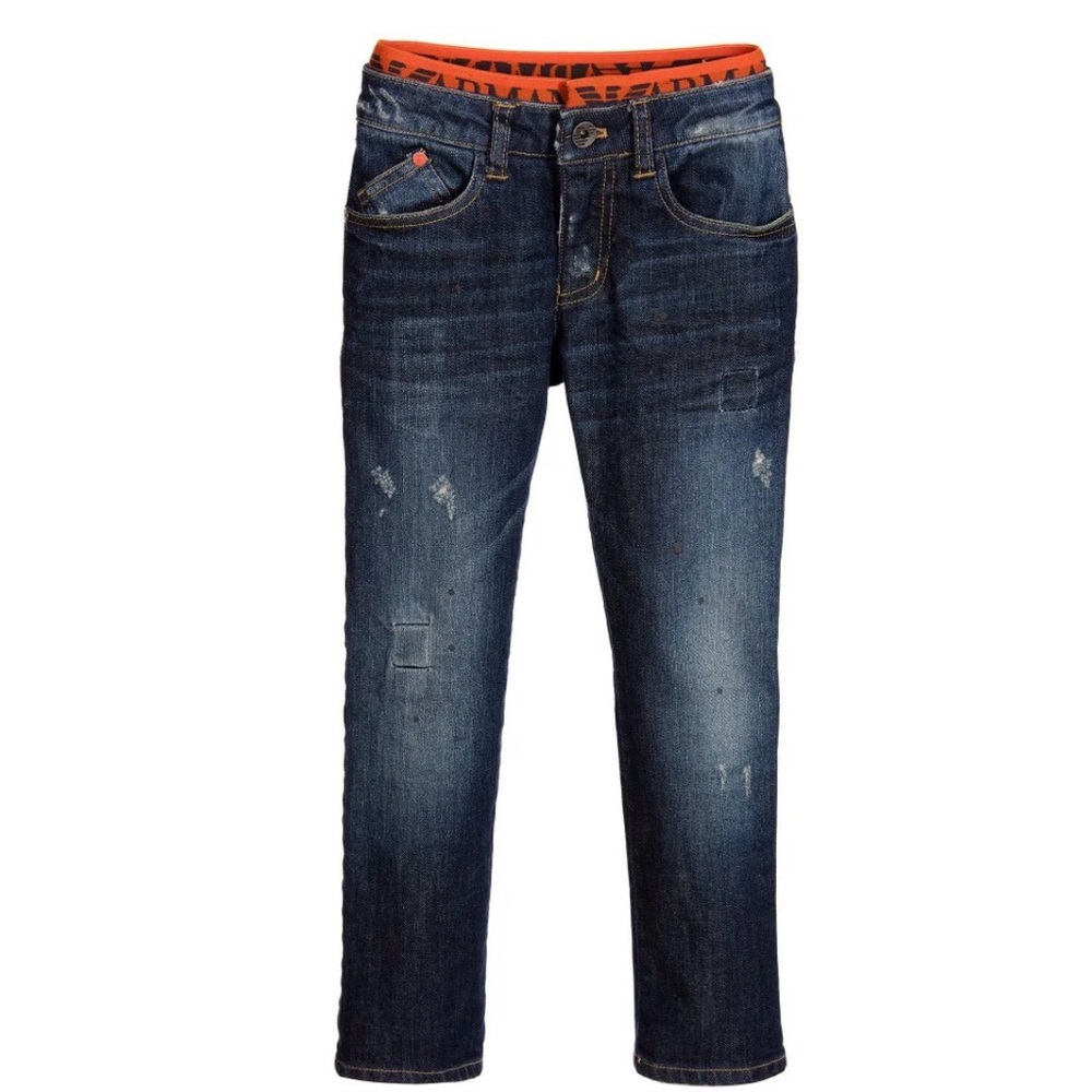 Kids two Dark Blue Slim Fit Jeans with Orange Waistband